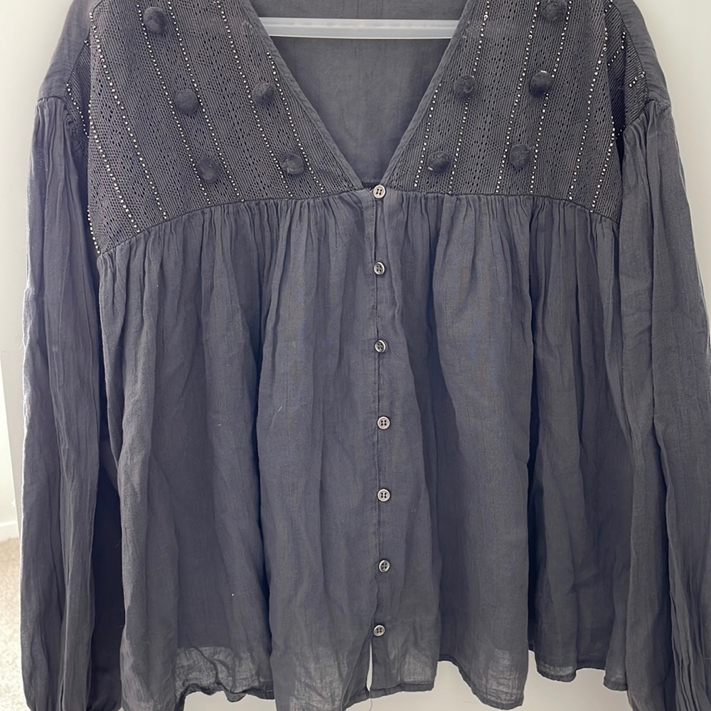 NWOT Zara dark gray peasant shirt size L